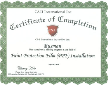 CS-II Paint Protection International Award Rusman